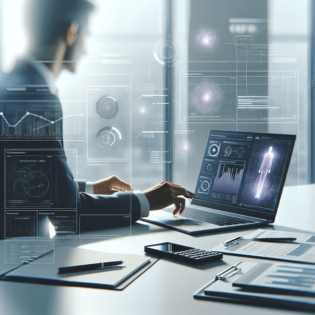 Consultant informatique analysant un environnement IT sur ordinateur portable