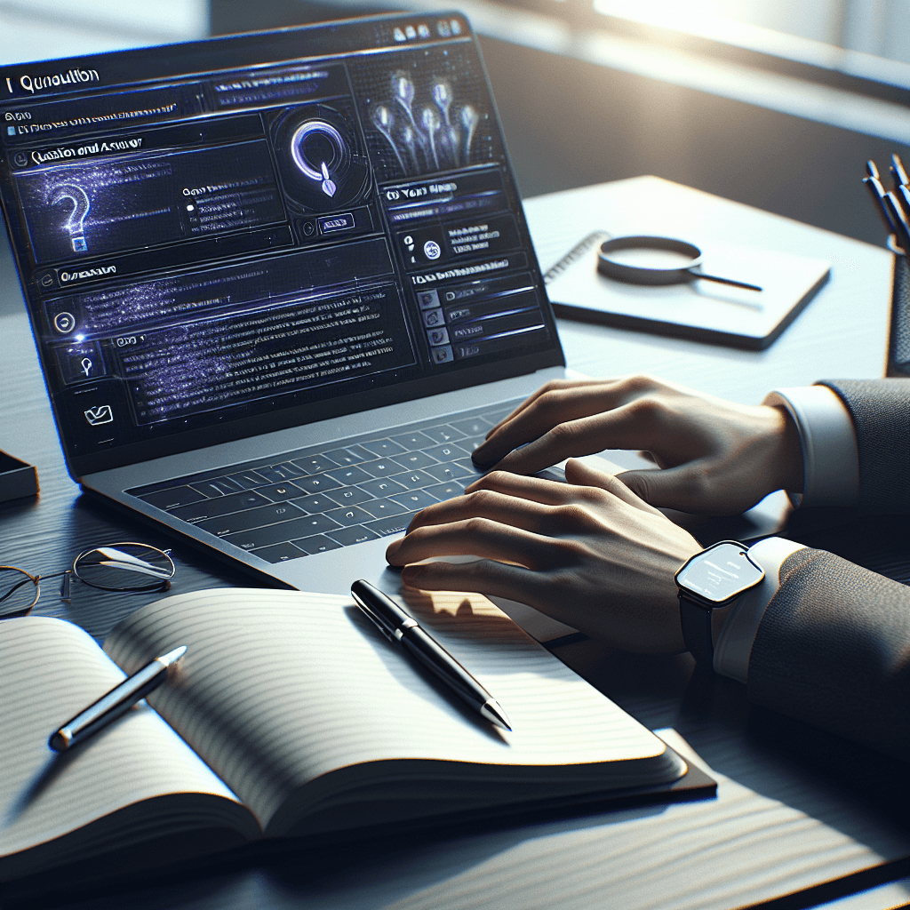 Consultation informatique professionnelle avec questions et réponses sur ordinateur portable